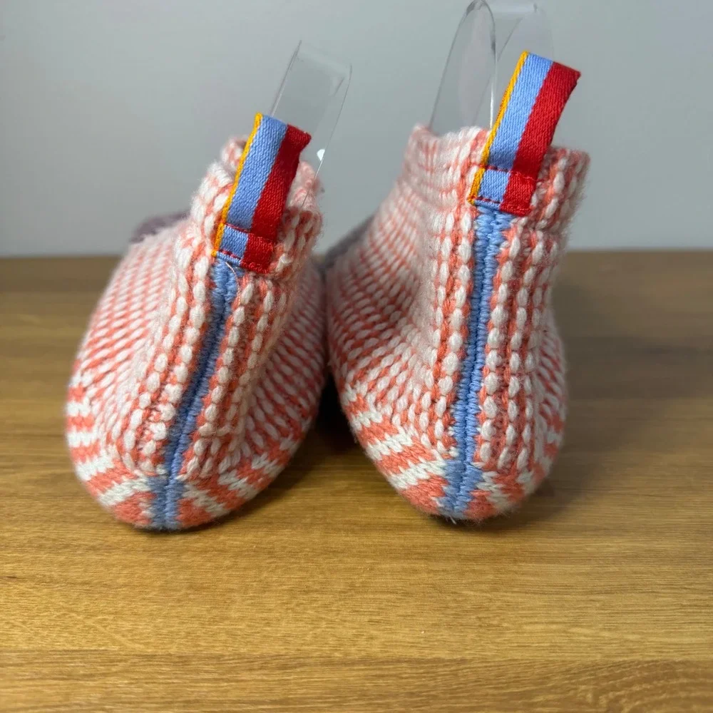 Bombas Kids Gripper Slippers Coral Blue Knit Non-Slip House Shoes Size Y 1-5
